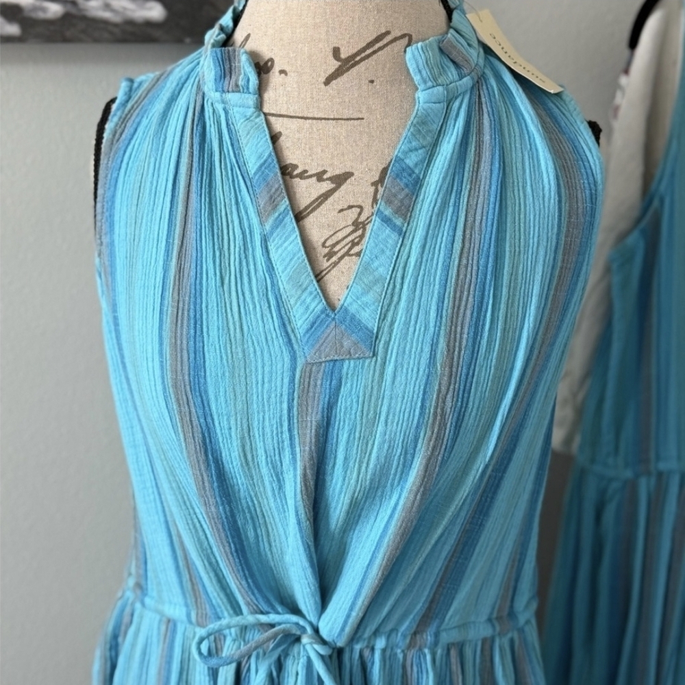 NWT Sundance Turquoise Blue Sleeveless Dress With Tie - 100% Cotton - Picture 6 of 11